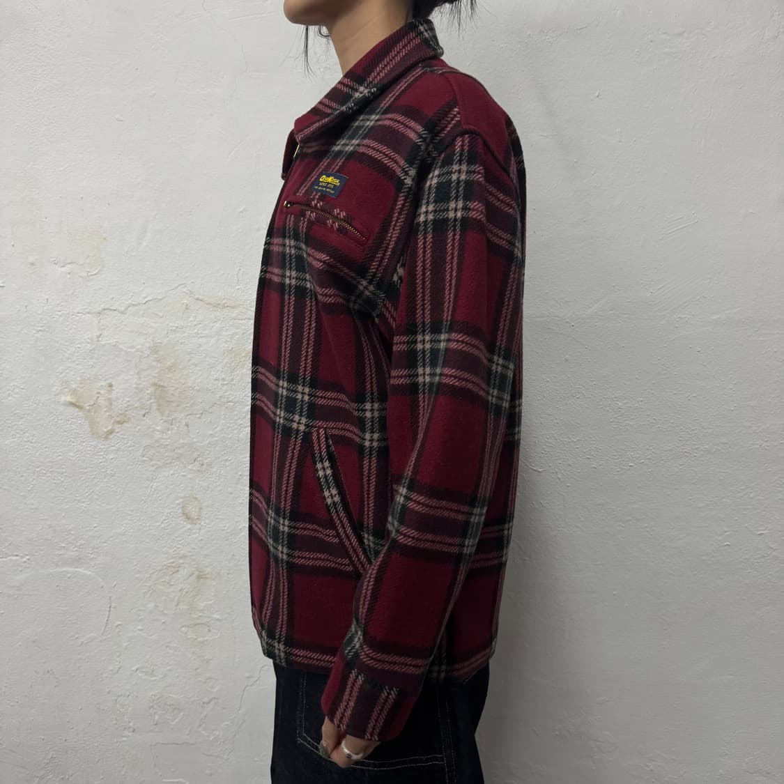 오시코시(OSHKOSH) 버건디 믹스 체크 패턴 혼밥 집업 블루종 자켓 상품이미지2