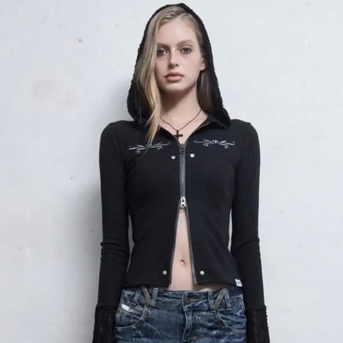 힐다 hilda lace hood zipup 레이스 후드집업 상품이미지1