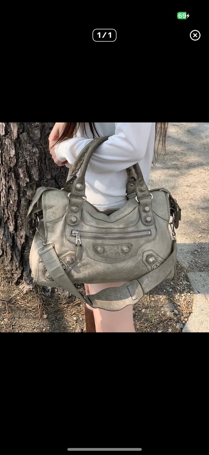 발렌시아가 빈티지 모터백 카키그레이 상품이미지1