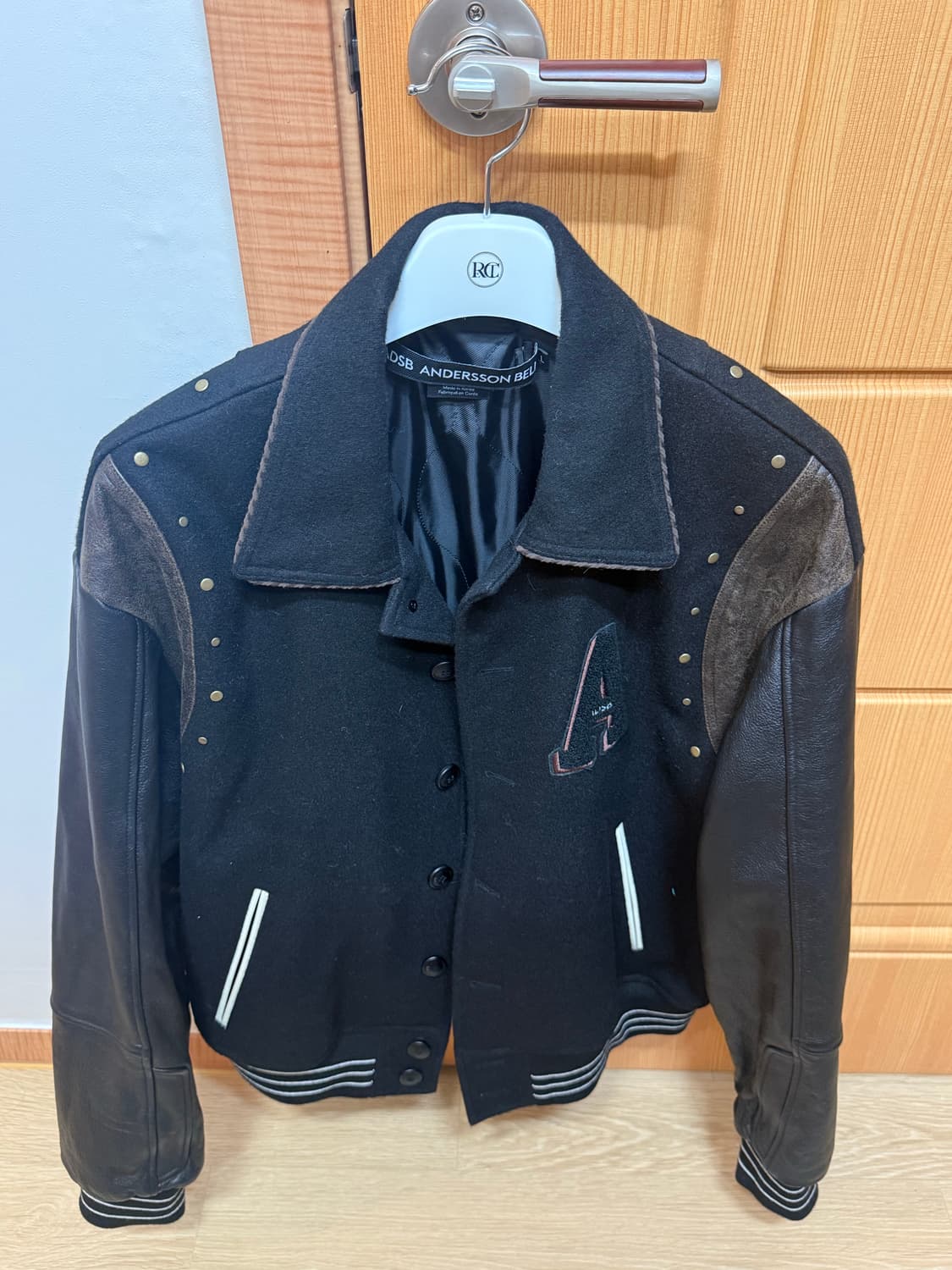 (L) 앤더슨벨 패치울&레더 바시티 자켓 상품이미지1