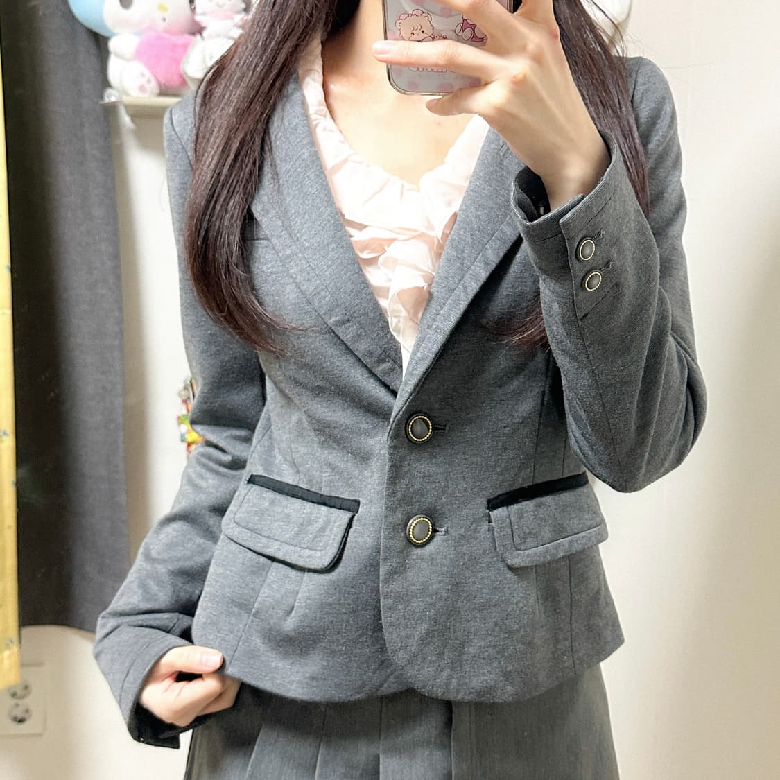 빈티지 그레이 도트 자켓 히메갸루 로걀 라떼 달천깔 코케트 모리걸 페어리 상품이미지1