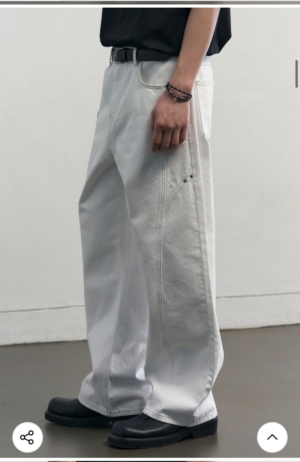 (새상품)(L) 알리스 스티치드 커브 와이드 데님 팬츠 [오프화이트] 상품이미지6