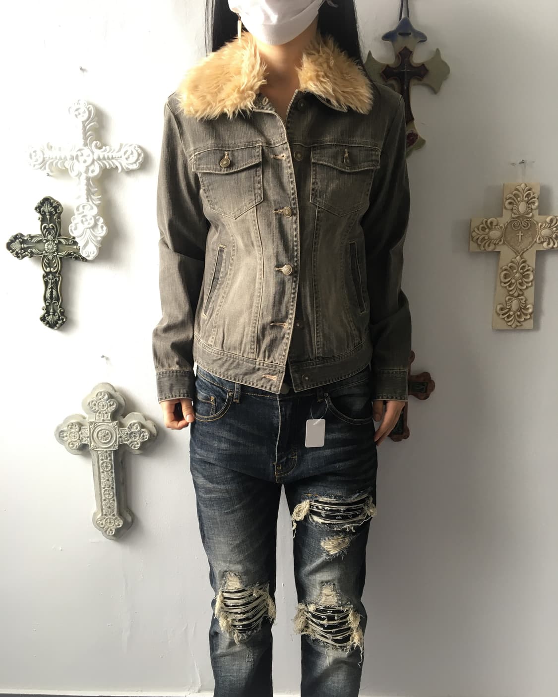 Fake fur trimming trucker jacket 상품이미지6