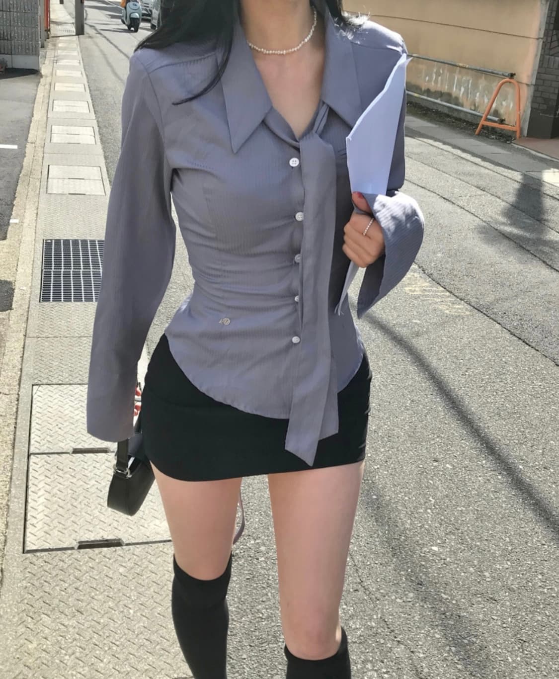 [택있는새상품] 클라우드이모션 가십걸 슬림 아일렛 셔츠 (타이 세트) 상품이미지2