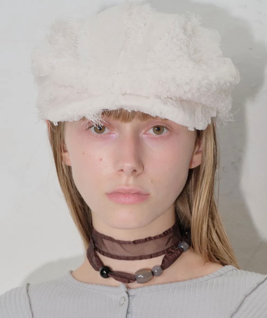 타입서비스 퍼리본 헌팅캡 아이보리화이트베레모자볼버킷햇비니스트랩레이스흰색샤 상품이미지2