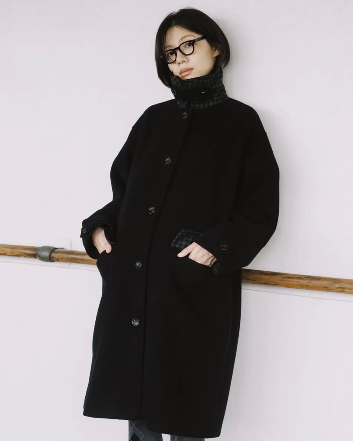 오헤시오 체크 울 롱 코트 상품이미지2