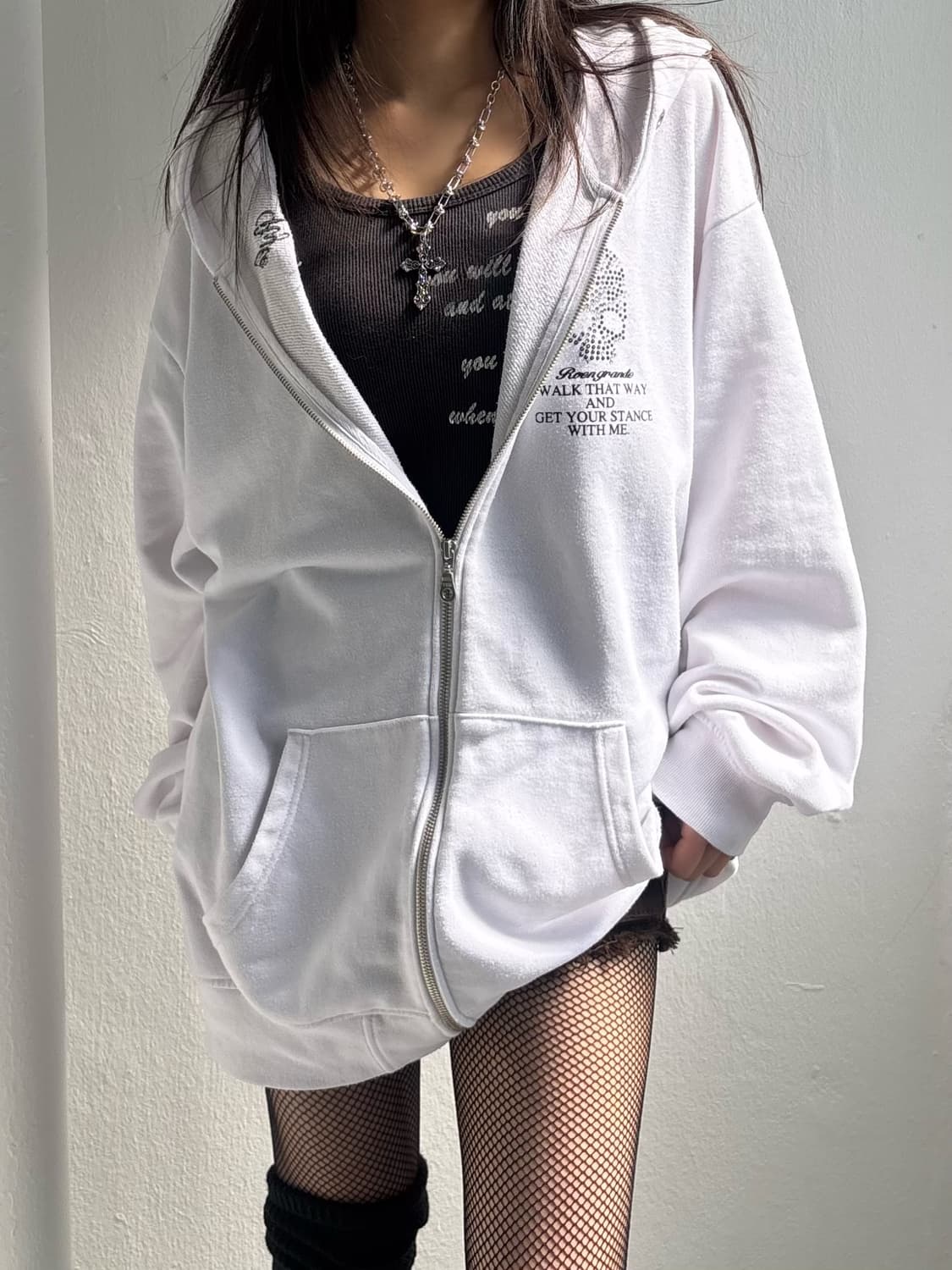 Japanese Vintage White Skull Hood Zip-Up 상품이미지3