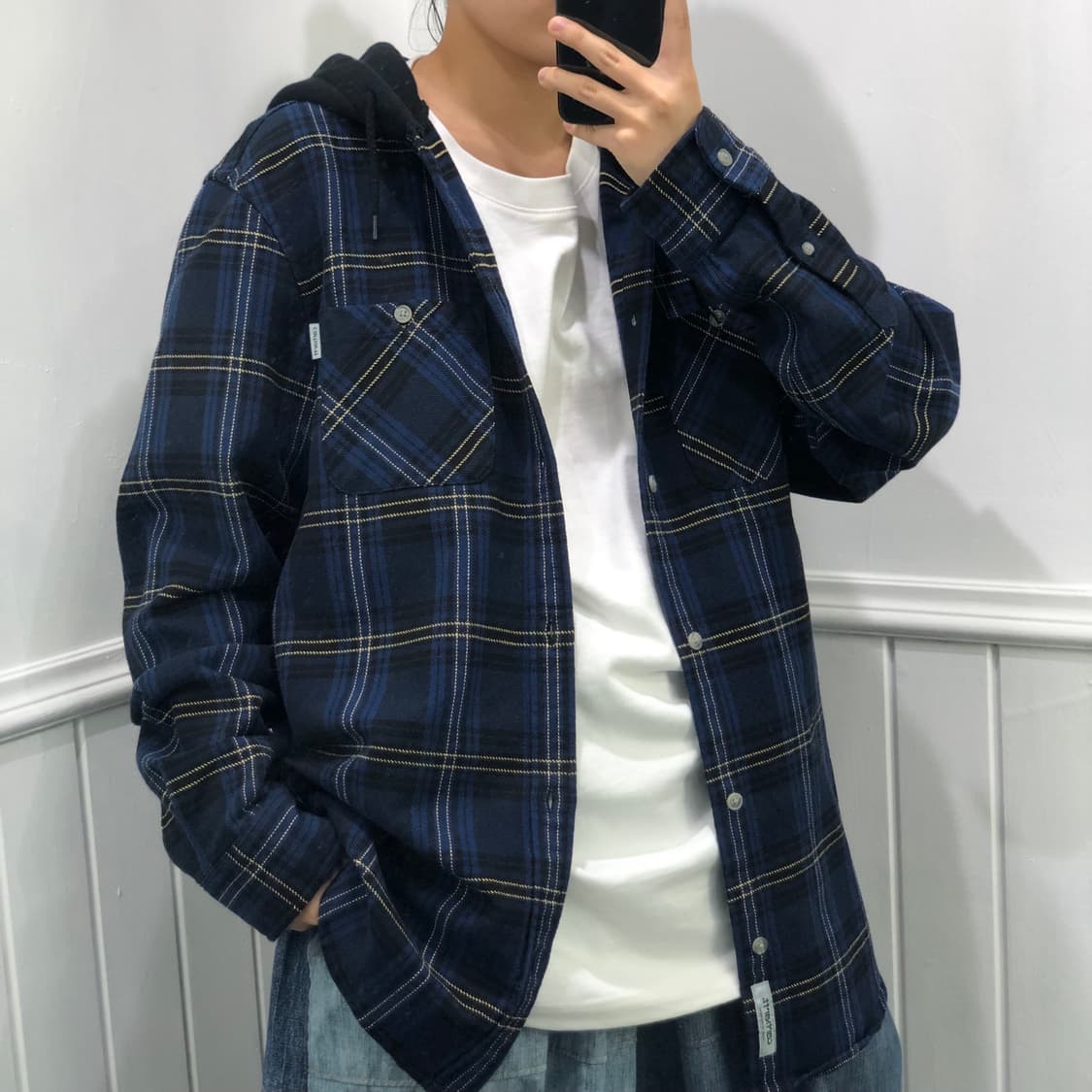 칼하트 블루 체크 셔츠 후드자켓 상품이미지2