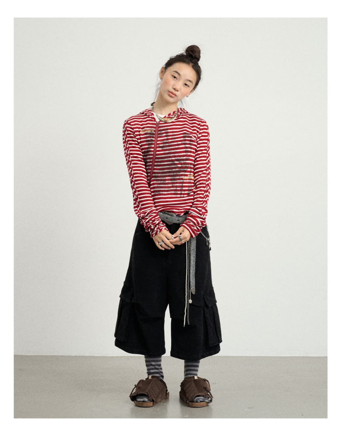 ACHIHARA 후드집업 티셔츠 스트라이프 후드넥 상품이미지1