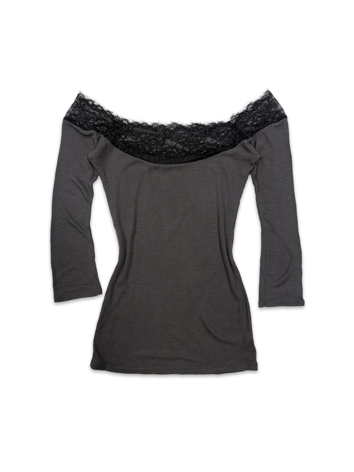 빈티지 그레이 레이스 오프숄더 레이어드티 상품이미지1