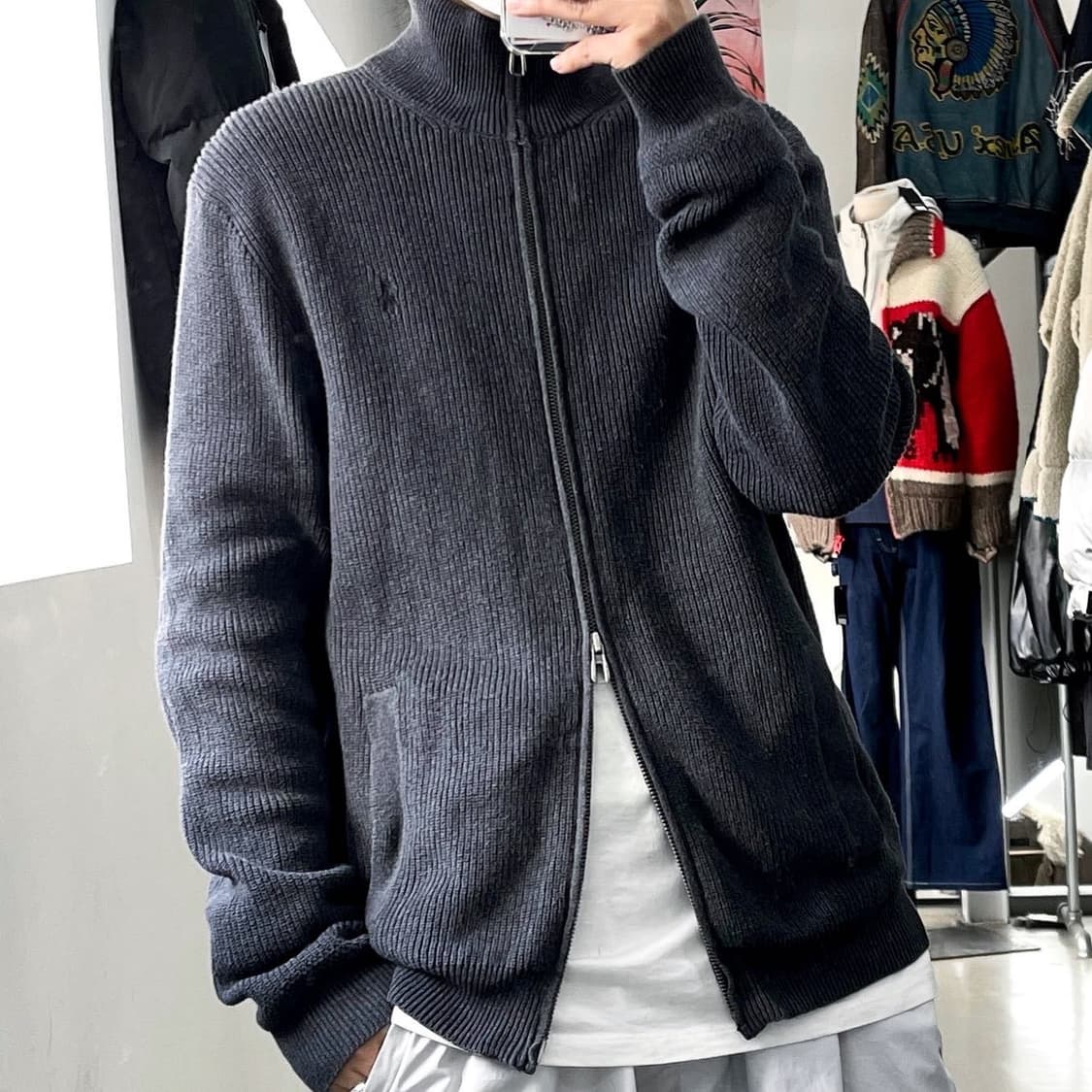 폴로 랄프로렌 신형 포니 챠콜 투웨이 니트 집업 상품이미지2