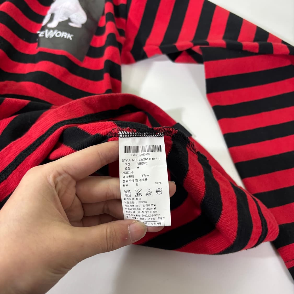 M 라이프워크 레드 단가라 백로고 롱슬리브 상품이미지5
