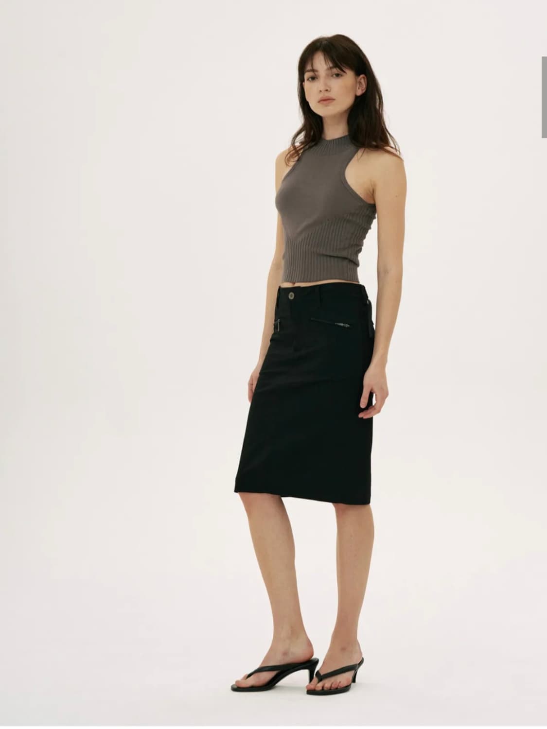 웰빙익스프레스 Back Pocket Midi Skirt - Black 상품이미지1