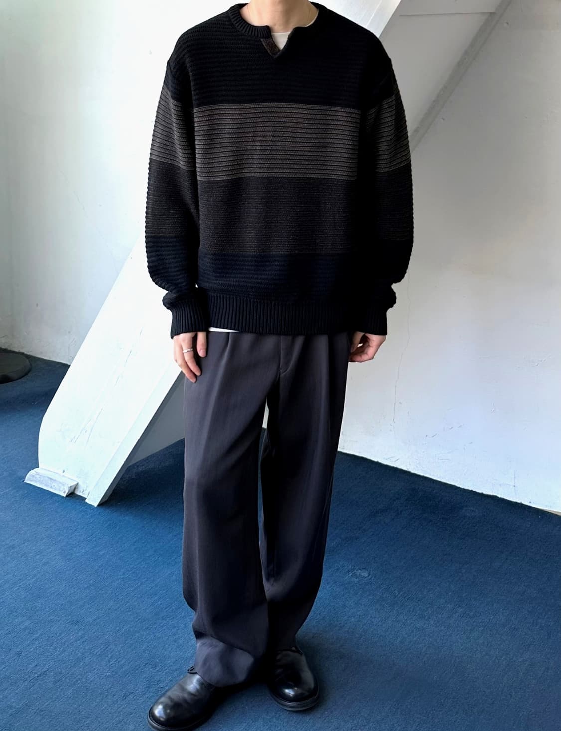 Wool acrylic fabric design neck knit P/O 상품이미지2