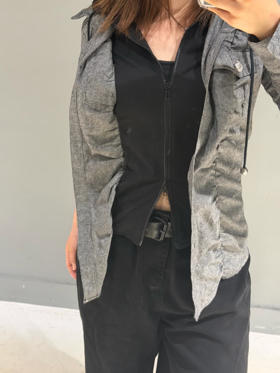 cross printing hood layered shirt 상품이미지4