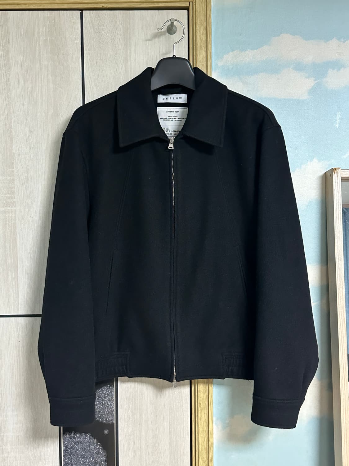 (XL) 비슬로우 울 와이드카라 해링턴 블루종 블랙 상품이미지2