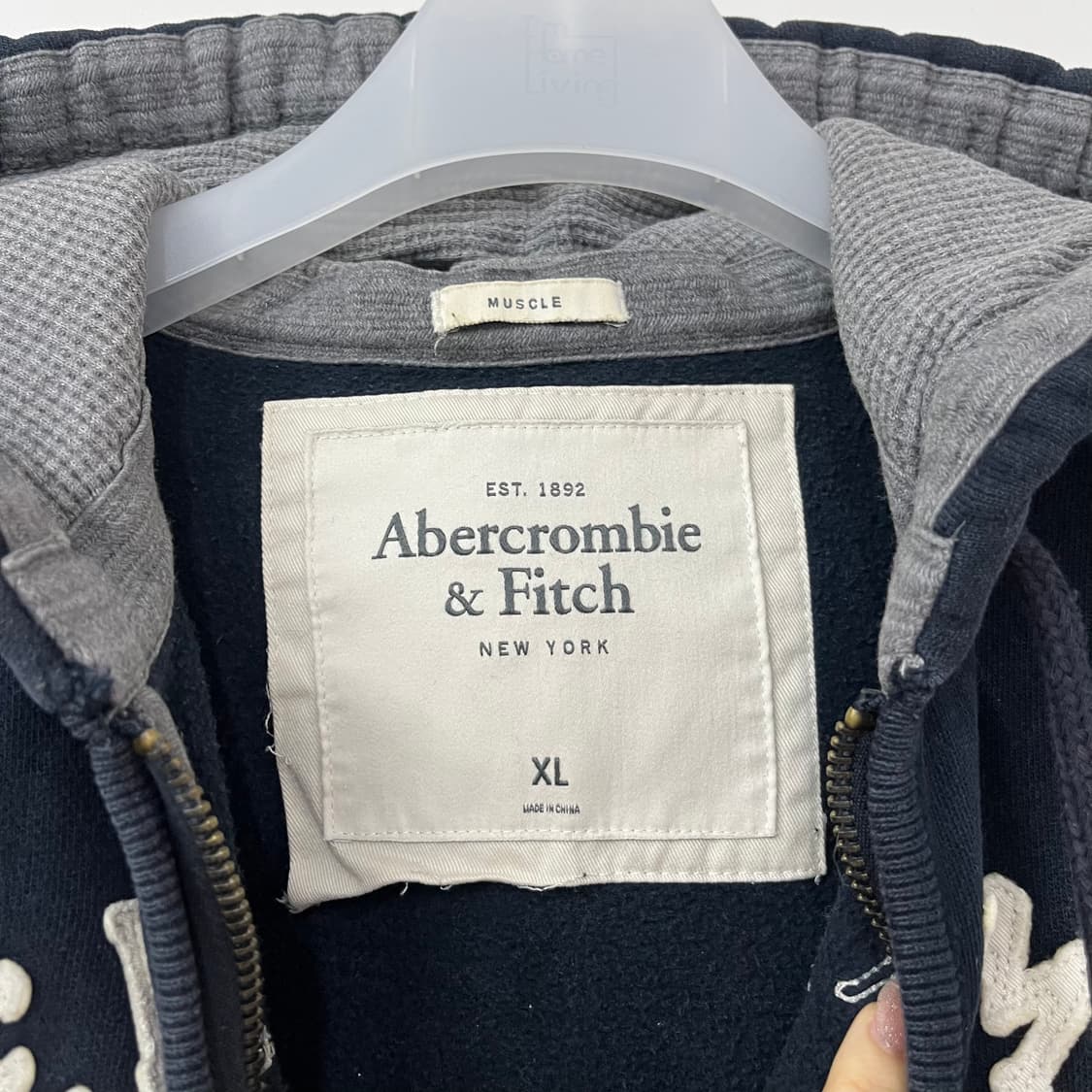 아베크롬비 자수로고 네이비 후드집업 XL 상품이미지5