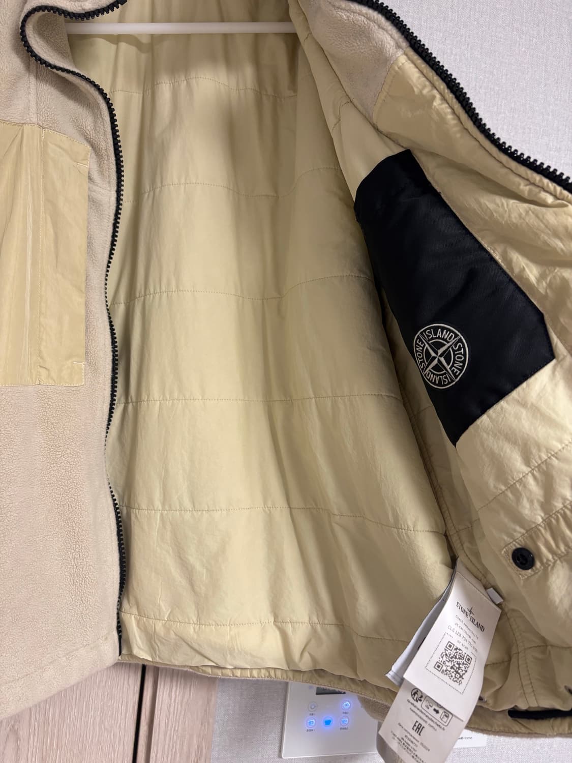 스톤 아일랜드 코튼 파일 나일론-TC 트랙 탑 안티 드롭 오프 화이트 - 상품이미지4