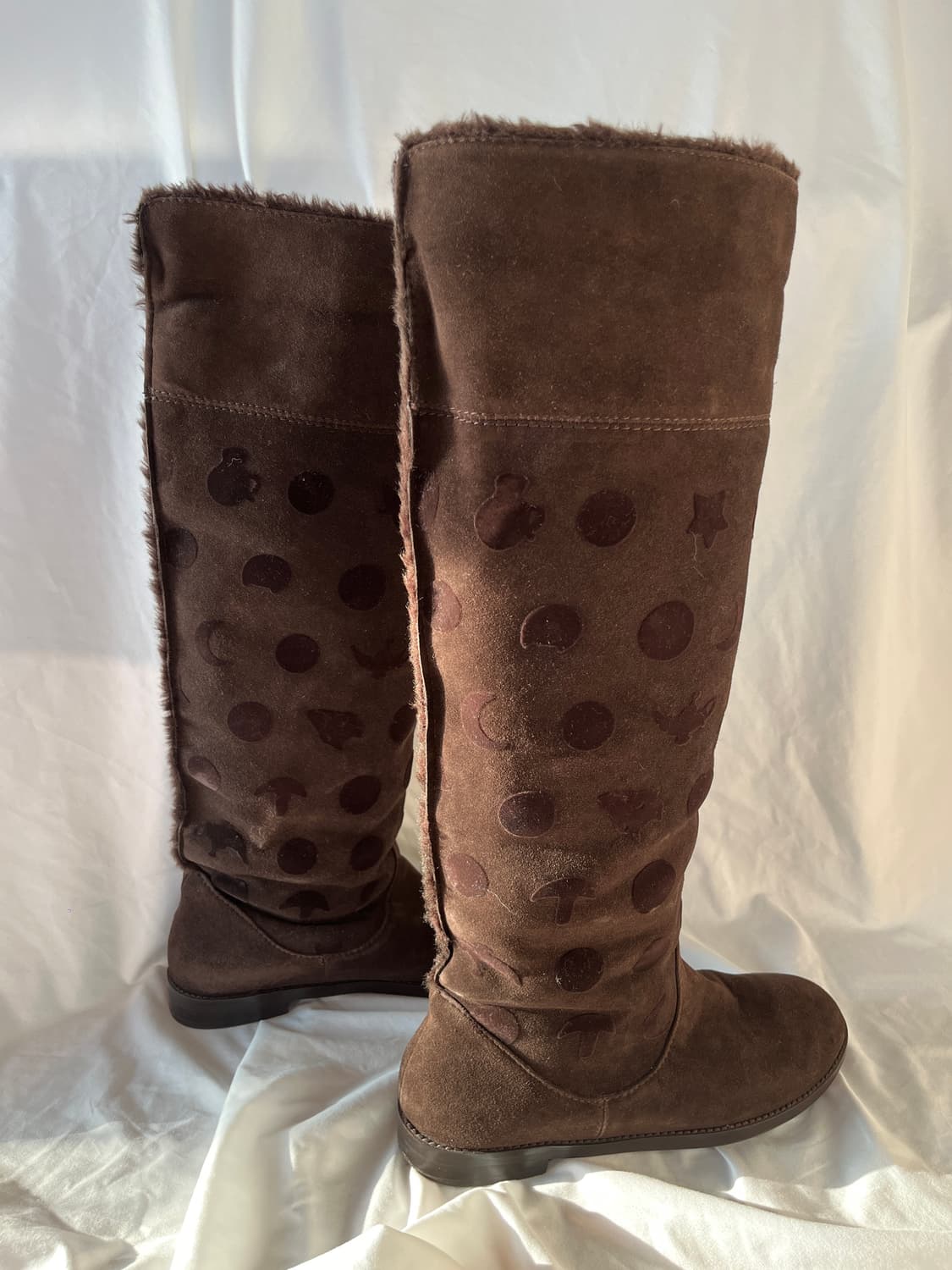 츠모리 치사토 별 도트 스웨이드 융털 롱부츠 퍼 부츠 상품이미지1