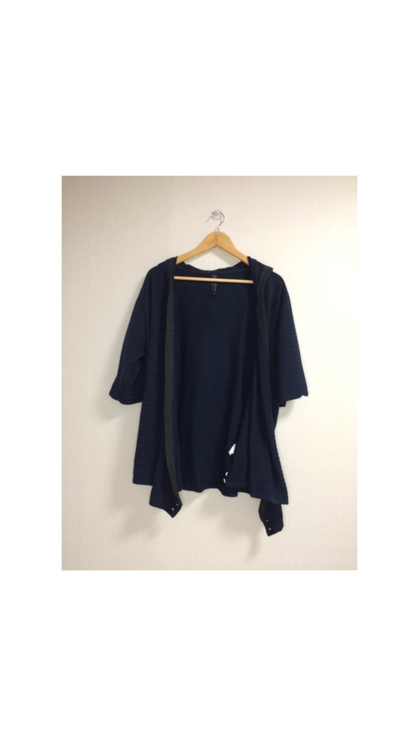 빈티지 네이비 도트라인 7부 소매 버튼 후드 상품이미지5