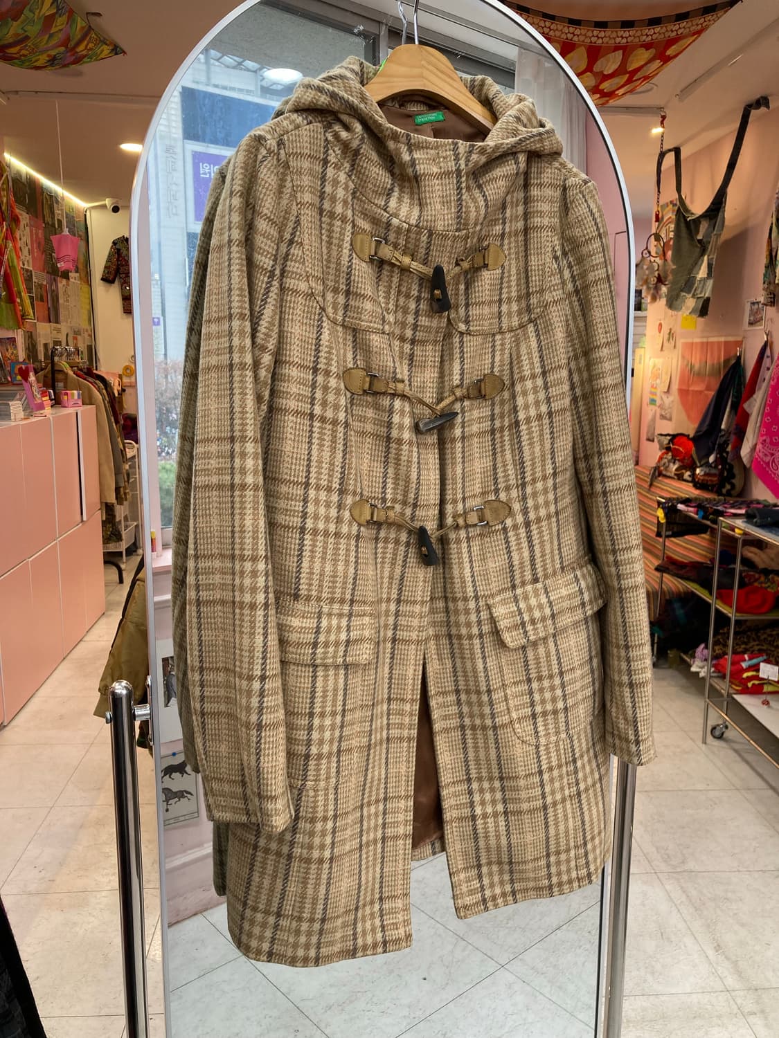 베네통 BENETTON 체크 떡볶이 코트 상품이미지1