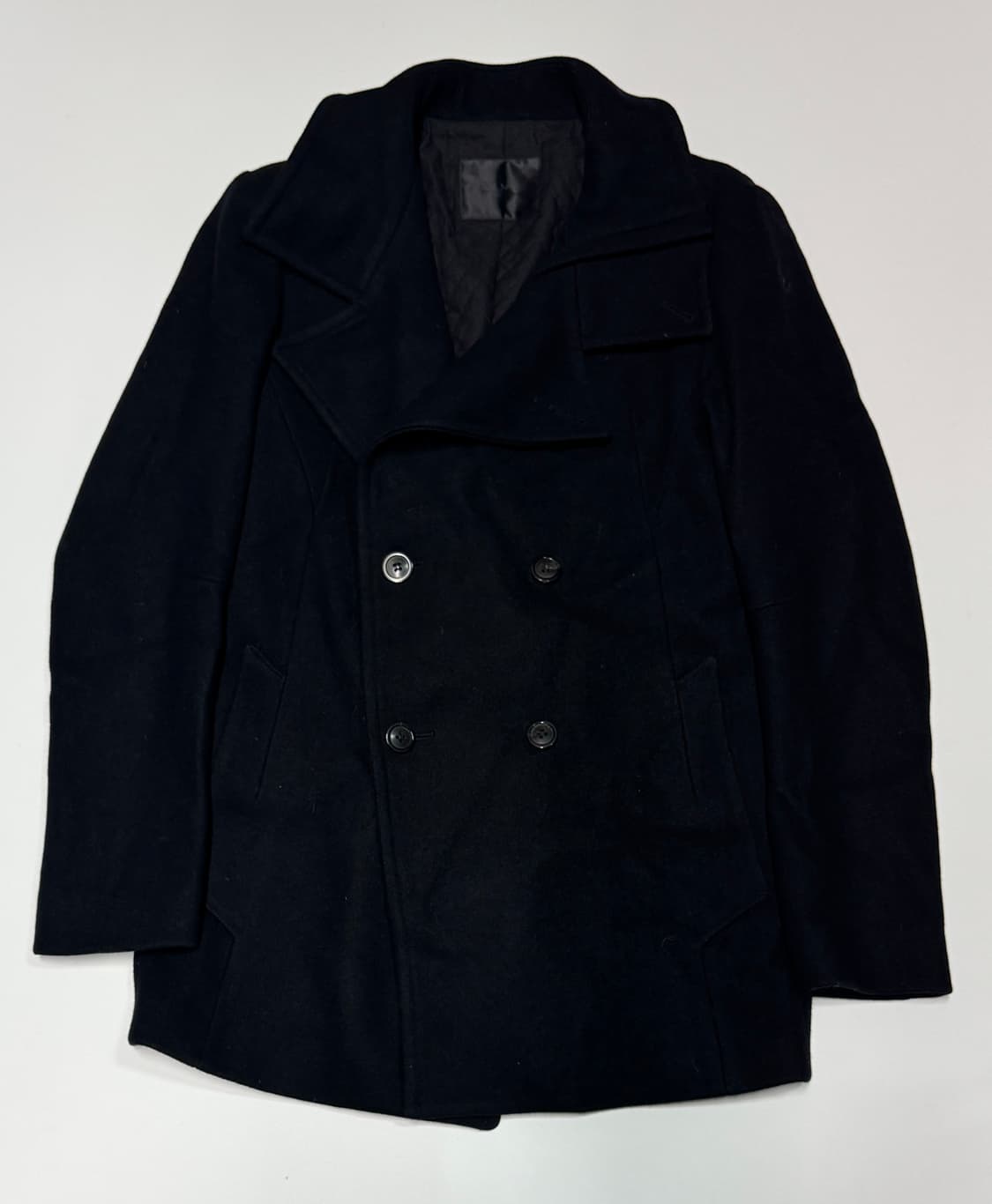 한섬 타임 Time 옴므 양가죽 배색 더블 피코트 블랙 상품이미지1