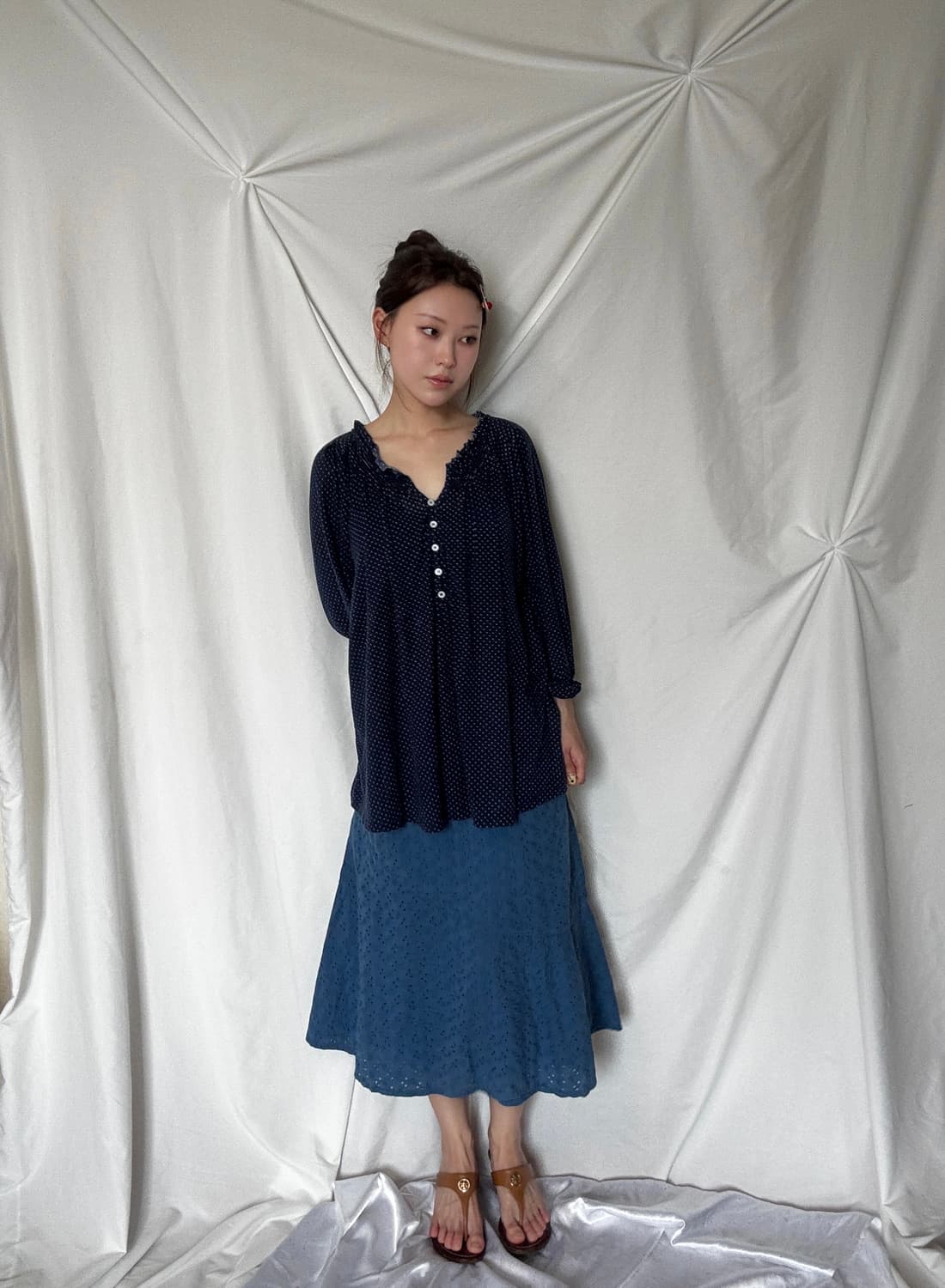 도트 단추 티셔츠 상품이미지3