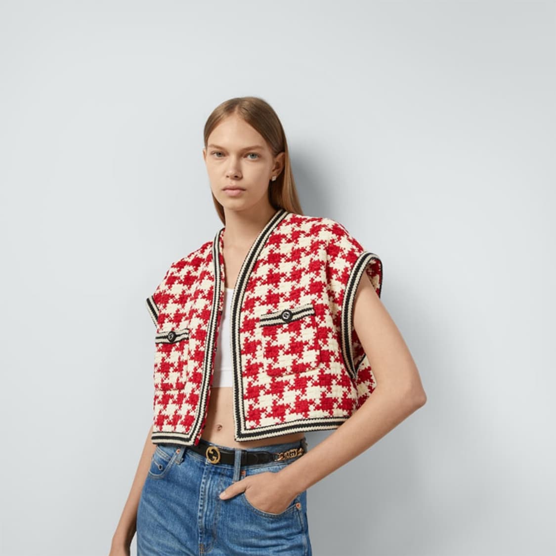 구찌 24SS 하운드투스 트위드 크롭 베스트 상품이미지1