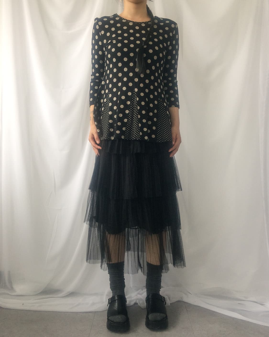 Dot pattern mixed top 상품이미지1
