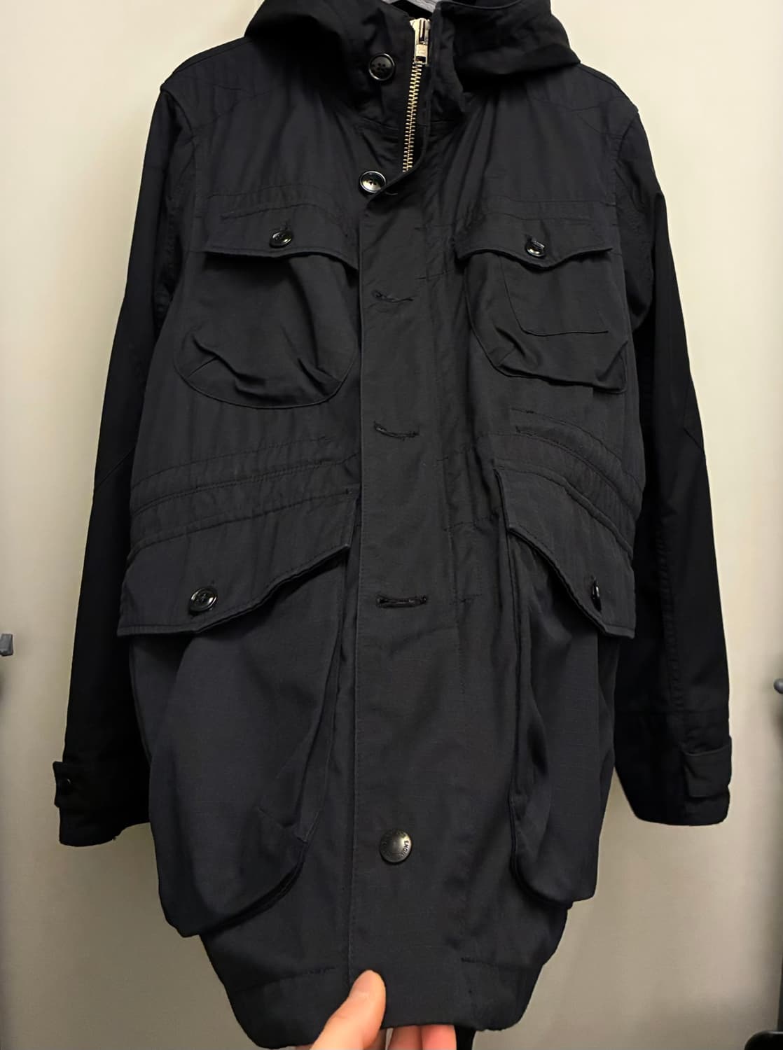 (M/100)엔지니어드 가먼츠 립스탑 6포켓 후디 필드자켓 블랙 해 상품이미지3