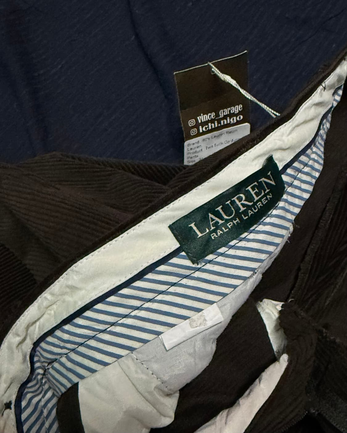 90‘s 로렌 랄프로렌 투턱 코듀로이 앤드류 팬츠 34 [다크브라운] 상품이미지3