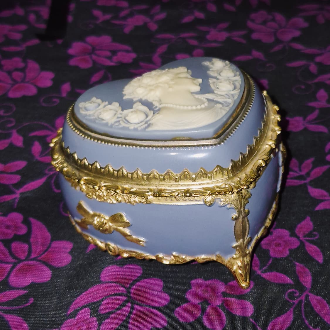 80s 산쿄 엔틱 카메오 하트 오르골 보석함 상품이미지8