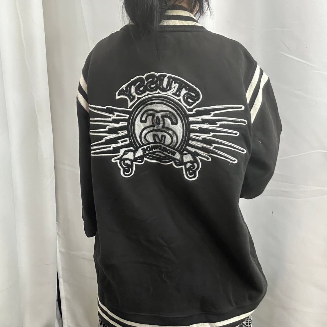 STUSSY 90’s 스투시 블랙 바시티 자켓 상품이미지4