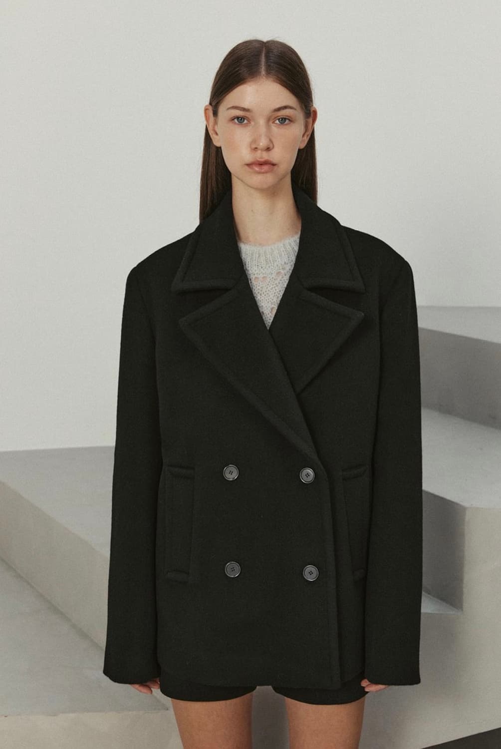 brushed wool half coat (black) 상품이미지2