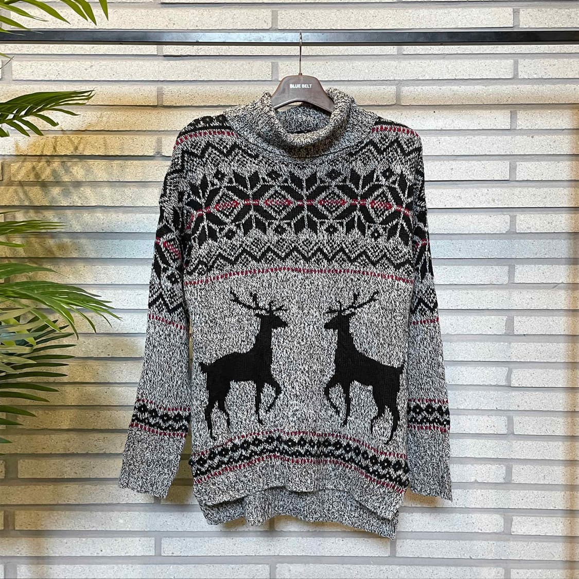 USA VINTAGE 터틀넥 롱 니트 노르딕 패턴 디테일 그레이 상품이미지2