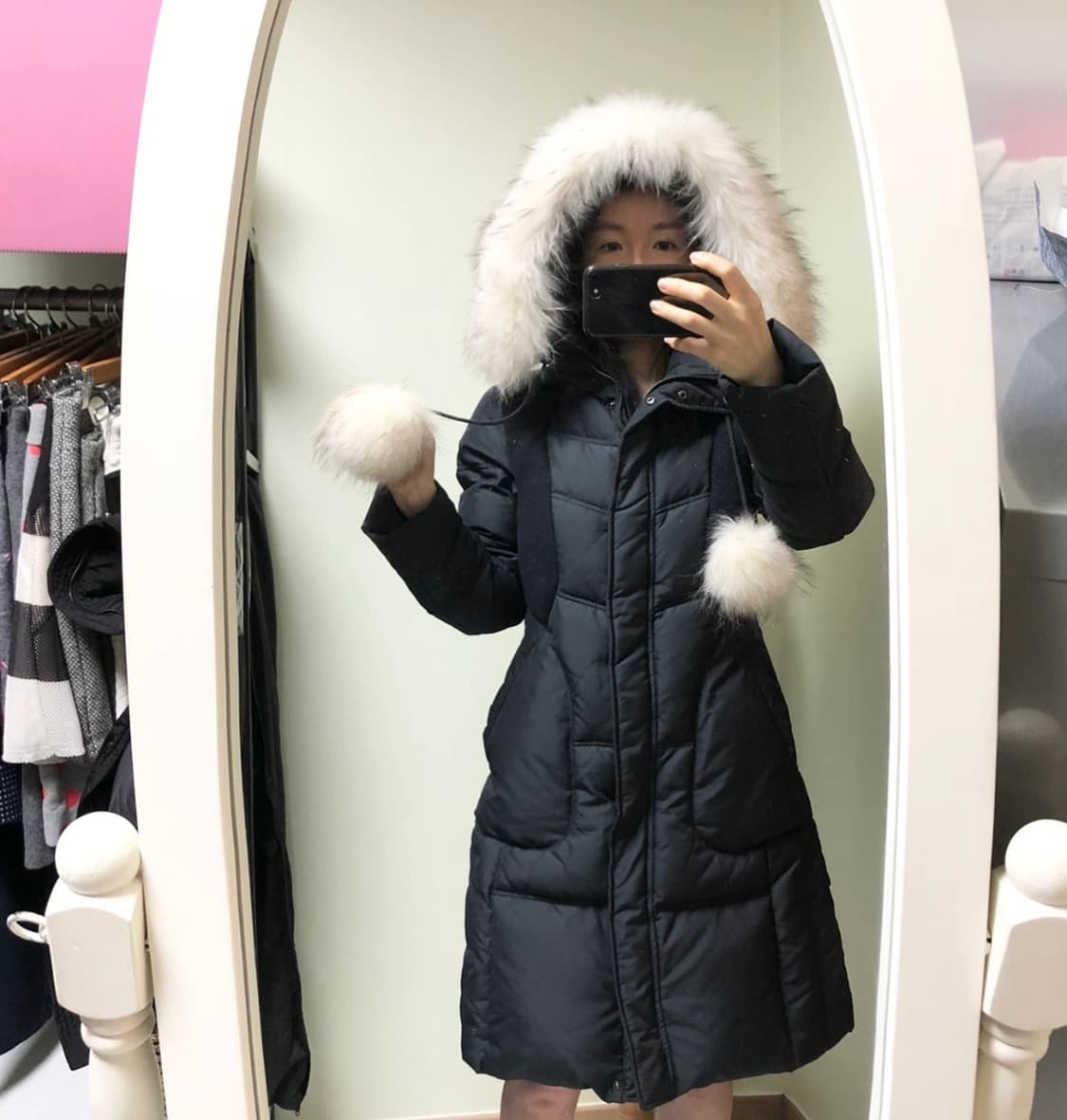 a.t.corner 오리털 패딩/천연 라쿤퍼/ 방울장식/55~66/상태최 상품이미지1