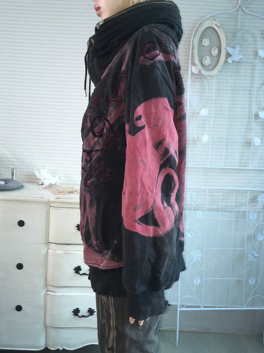 일본빈티지 오리엔탈 자수 블랙 후드집업 상품이미지4