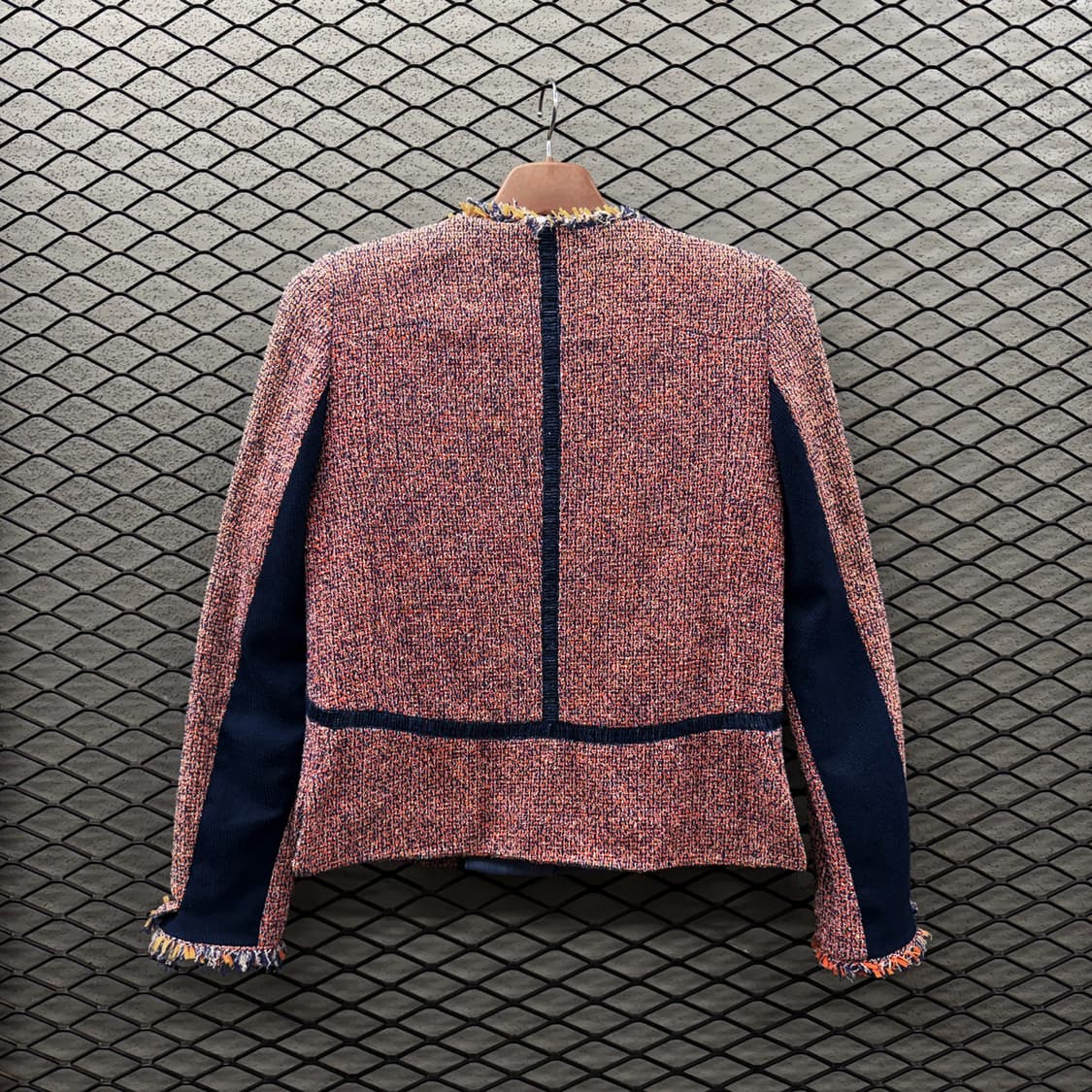 JPN VINTAGE 멀티톤 트위드자켓 네이비 테이핑 라인 프린지 디테일 상품이미지3
