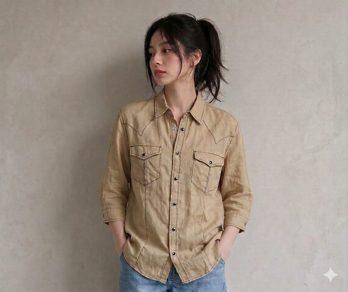 [S] Custom Culture 린넨 100% 자수 웨스턴 셔츠 상품이미지1