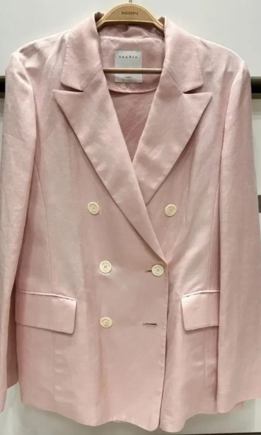 정품 산드로 린넨 딸기우유 핑크 더블 버튼 블레이저 44-66 상품이미지1