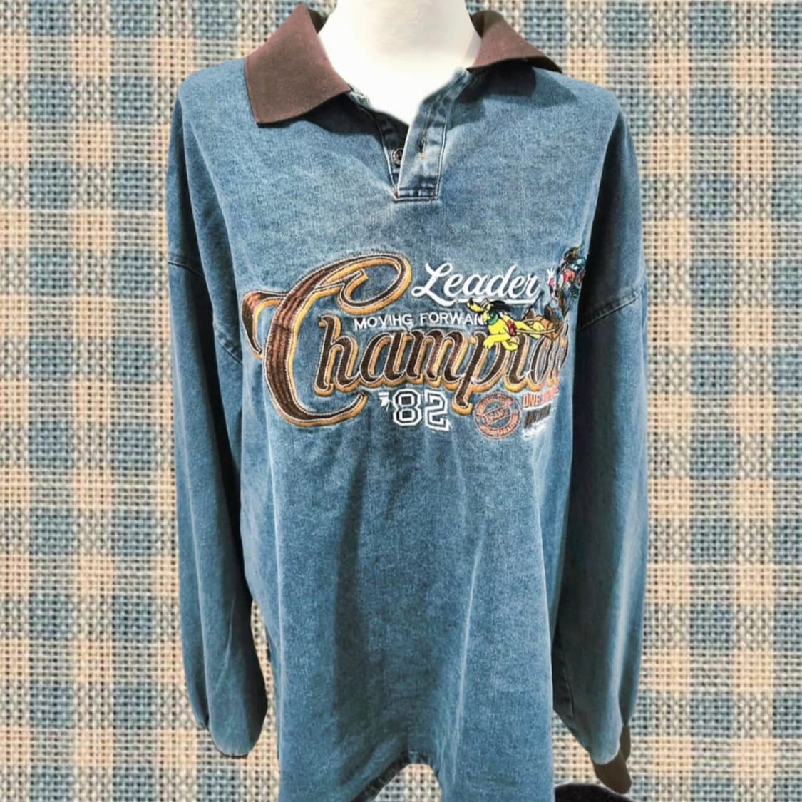 일본 빈티지 미키 워싱 데님 카라 티셔츠 상품이미지1