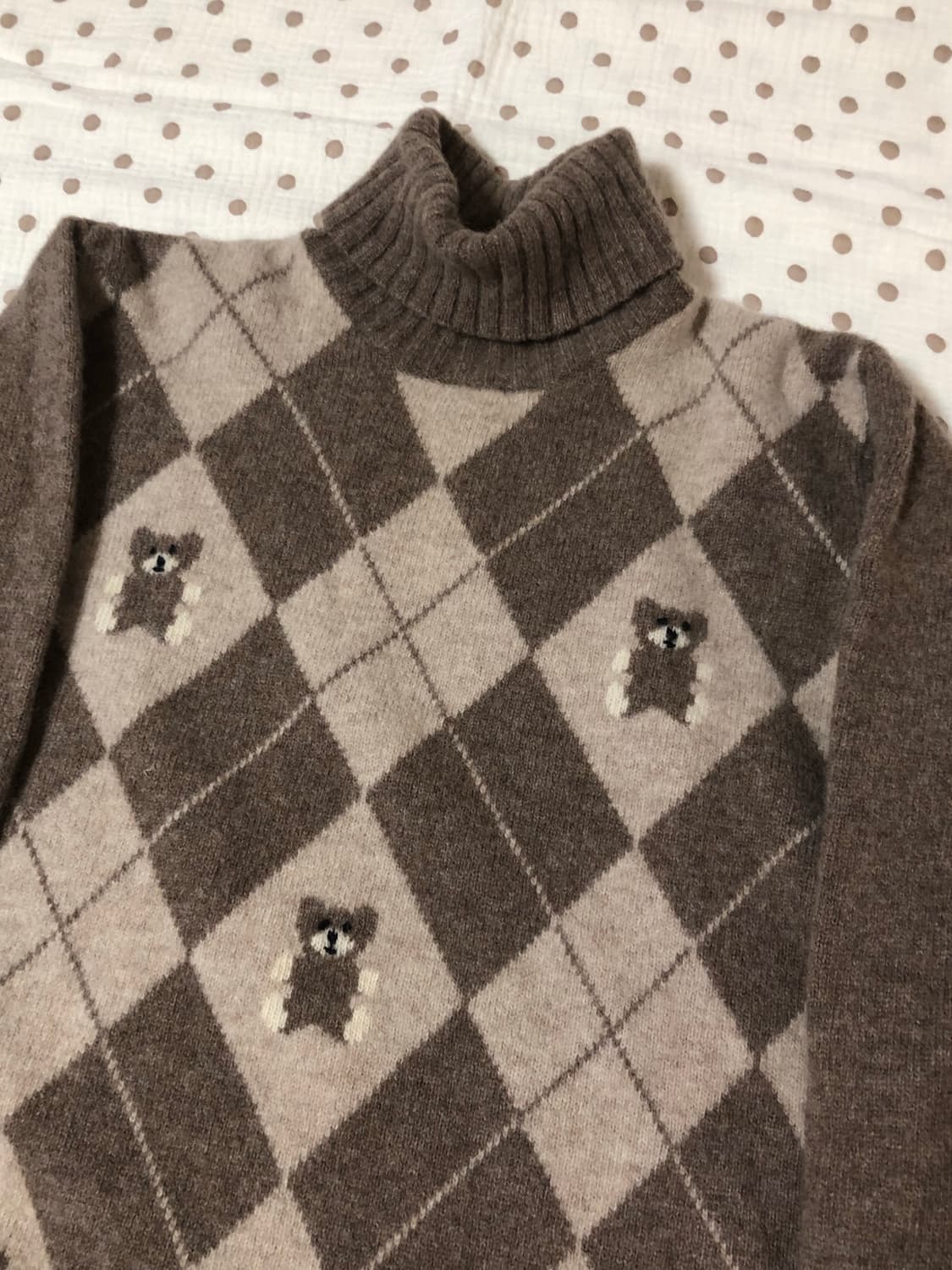 빈티지 초코 아가일 곰돌이 목폴라니트 상품이미지2