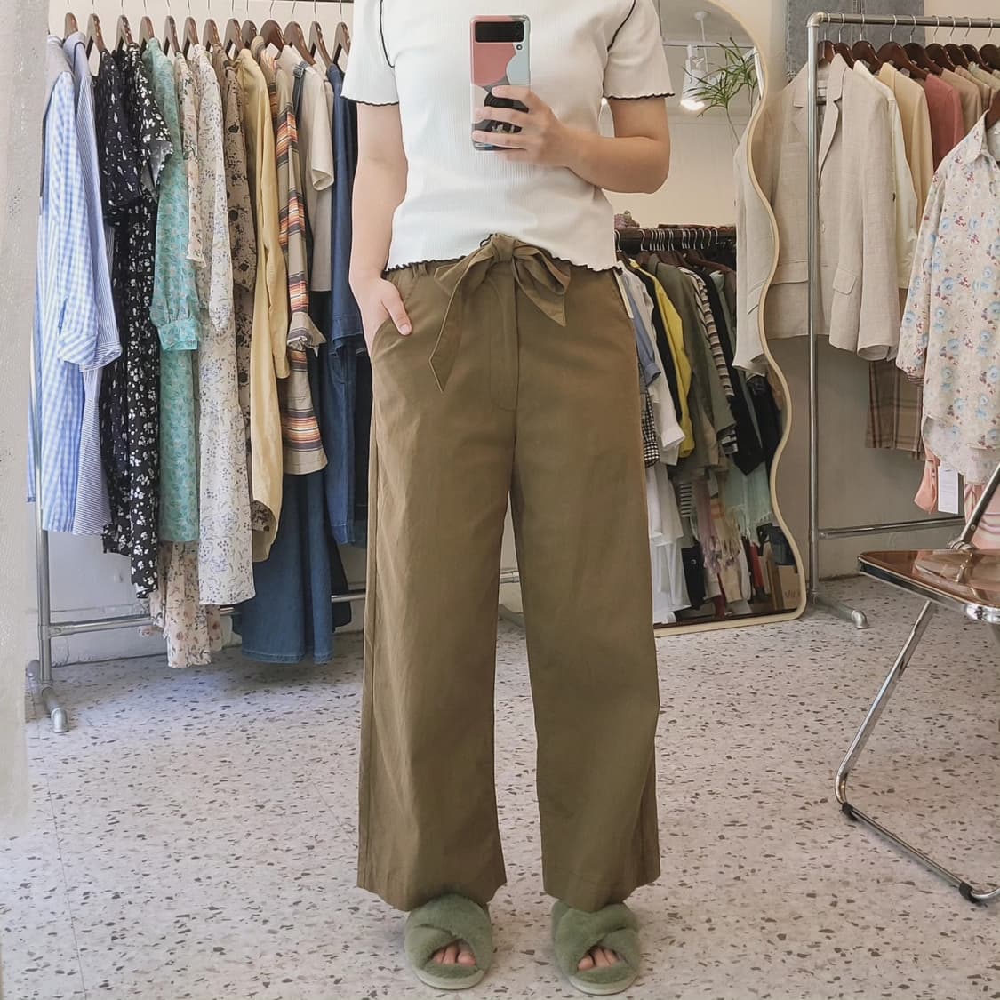 Denifits 카키브라운 벨티드 치노 팬츠 상품이미지8