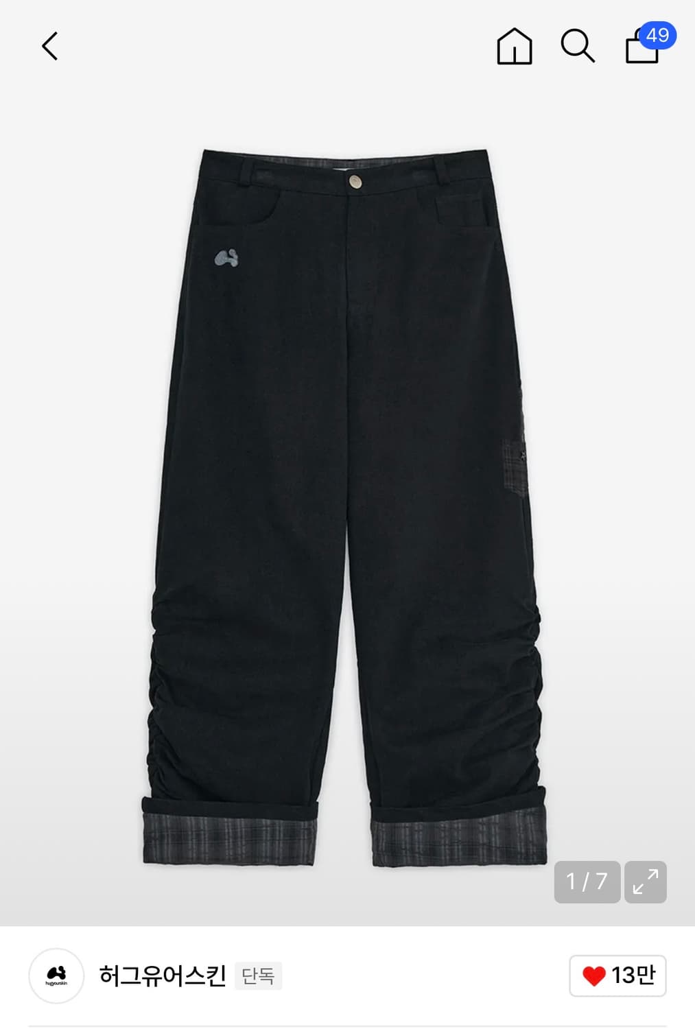 허그유어스킨 허유스 체크 롤업 코튼 팬츠 상품이미지1