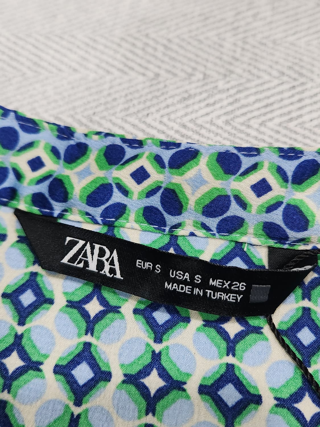 [S] 새상품 자라 ZARA 패턴 블라우스 셔츠 S 블루그린 상품이미지5