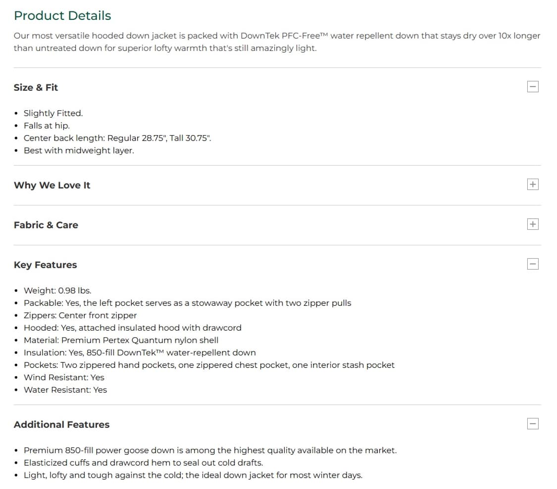 [XL] 엘엘빈 울트라라이트 패커블 FP850 퍼텍스 구스다운 상품이미지10