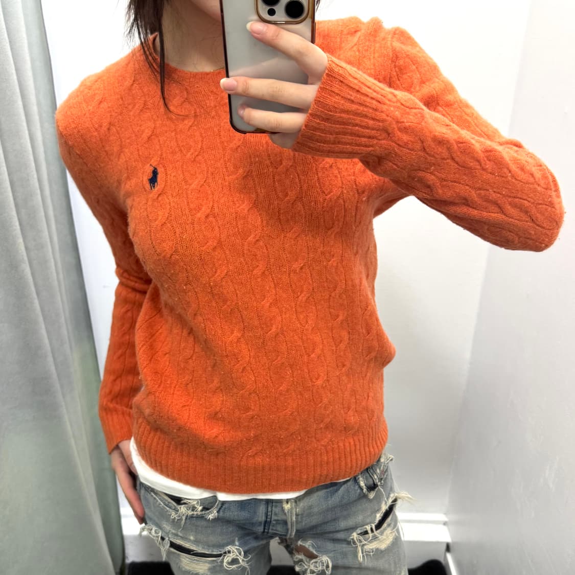 폴로 오렌지 케이블 니트 상품이미지1
