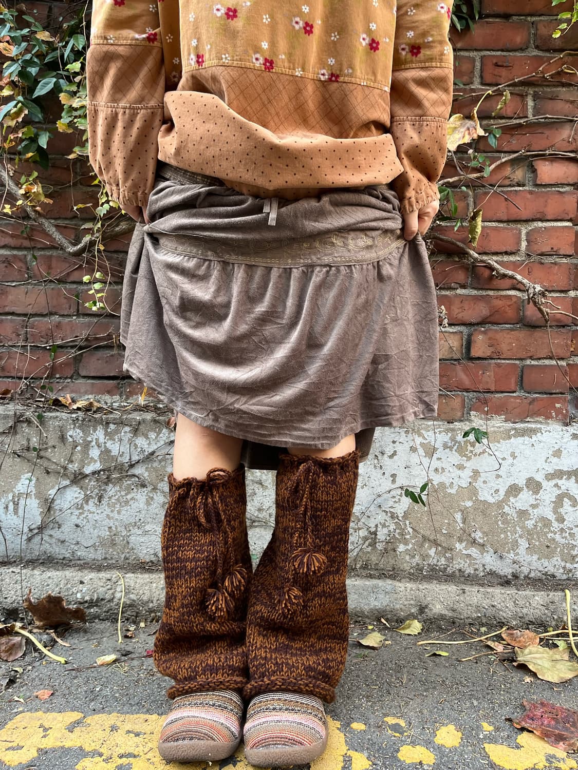 브라운 빈티지 니트 레그워머 상품이미지1