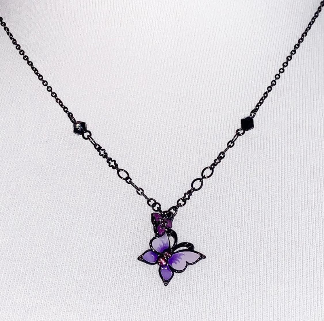 빈티지 안나수이 퍼플 나비 목걸이 + 레이어드용 목걸이 세트 상품이미지2
