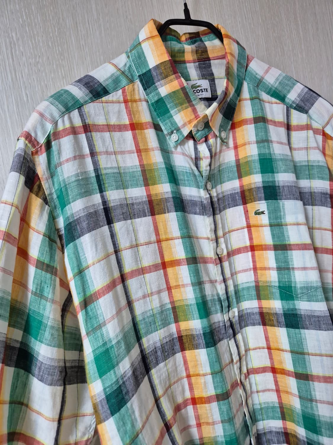라코스테 멀티컬러 체크 셔츠 린넨100% 남방 105 상품이미지6